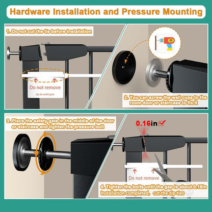 22.8"-25.5" Narrow Baby Gate for Doorways, Pressure Mounted Auto-Close Pet Gate for Small Walk Thru and Hallway, Tension Safety Child Gate No Drill, No Extensions, Black