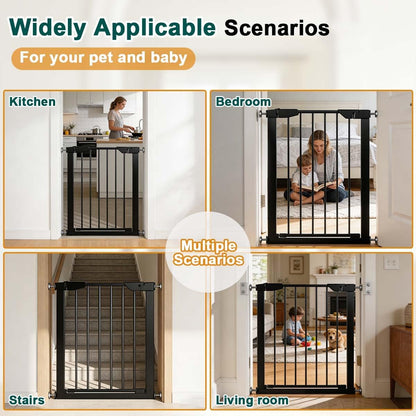 22.8"-25.5" Narrow Baby Gate for Doorways, Pressure Mounted Auto-Close Pet Gate for Small Walk Thru and Hallway, Tension Safety Child Gate No Drill, No Extensions, Black