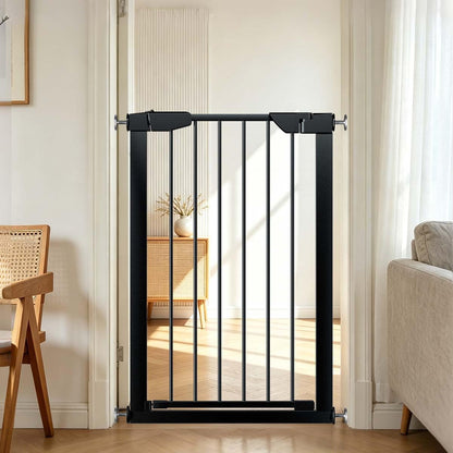 22.8"-25.5" Narrow Baby Gate for Doorways, Pressure Mounted Auto-Close Pet Gate for Small Walk Thru and Hallway, Tension Safety Child Gate No Drill, No Extensions, Black