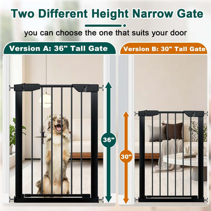 22.8"-25.5" Narrow Baby Gate for Doorways, Pressure Mounted Auto-Close Pet Gate for Small Walk Thru and Hallway, Tension Safety Child Gate No Drill, No Extensions, Black