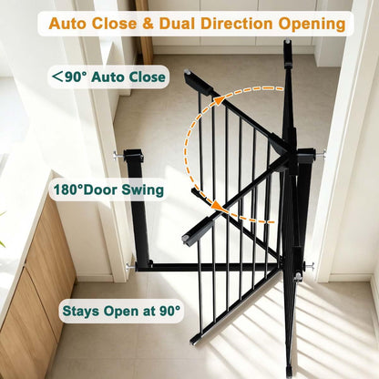 22.8"-25.5" Narrow Baby Gate for Doorways, Pressure Mounted Auto-Close Pet Gate for Small Walk Thru and Hallway, Tension Safety Child Gate No Drill, No Extensions, Black