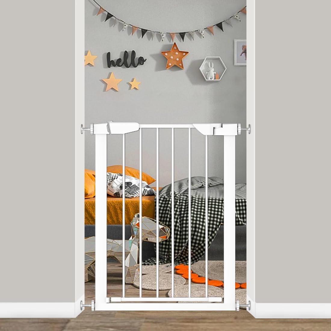 22.8"-25.5" Narrow Baby Gate for Doorways, Pressure Mounted Auto-Close Pet Gate for Small Walk Thru and Hallway, Tension Safety Child Gate No Drill, No Extensions, Black