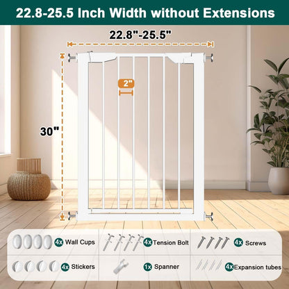 22.8"-25.5" Narrow Baby Gate for Doorways, Pressure Mounted Auto-Close Pet Gate for Small Walk Thru and Hallway, Tension Safety Child Gate No Drill, No Extensions, Black