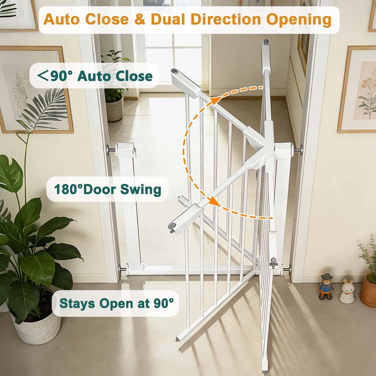 22.8"-25.5" Narrow Baby Gate for Doorways, Pressure Mounted Auto-Close Pet Gate for Small Walk Thru and Hallway, Tension Safety Child Gate No Drill, No Extensions, Black