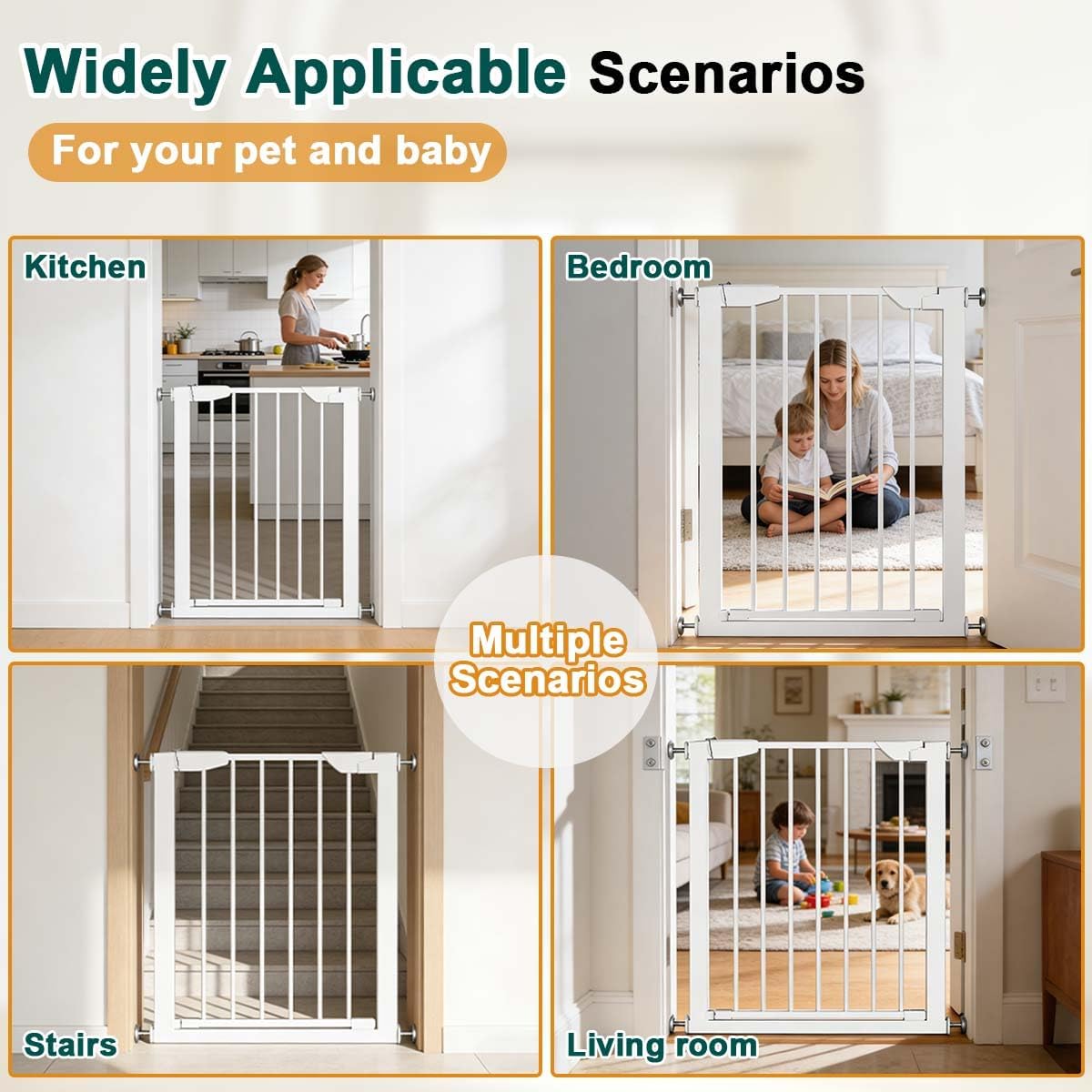 22.8"-25.5" Narrow Baby Gate for Doorways, Pressure Mounted Auto-Close Pet Gate for Small Walk Thru and Hallway, Tension Safety Child Gate No Drill, No Extensions, Black