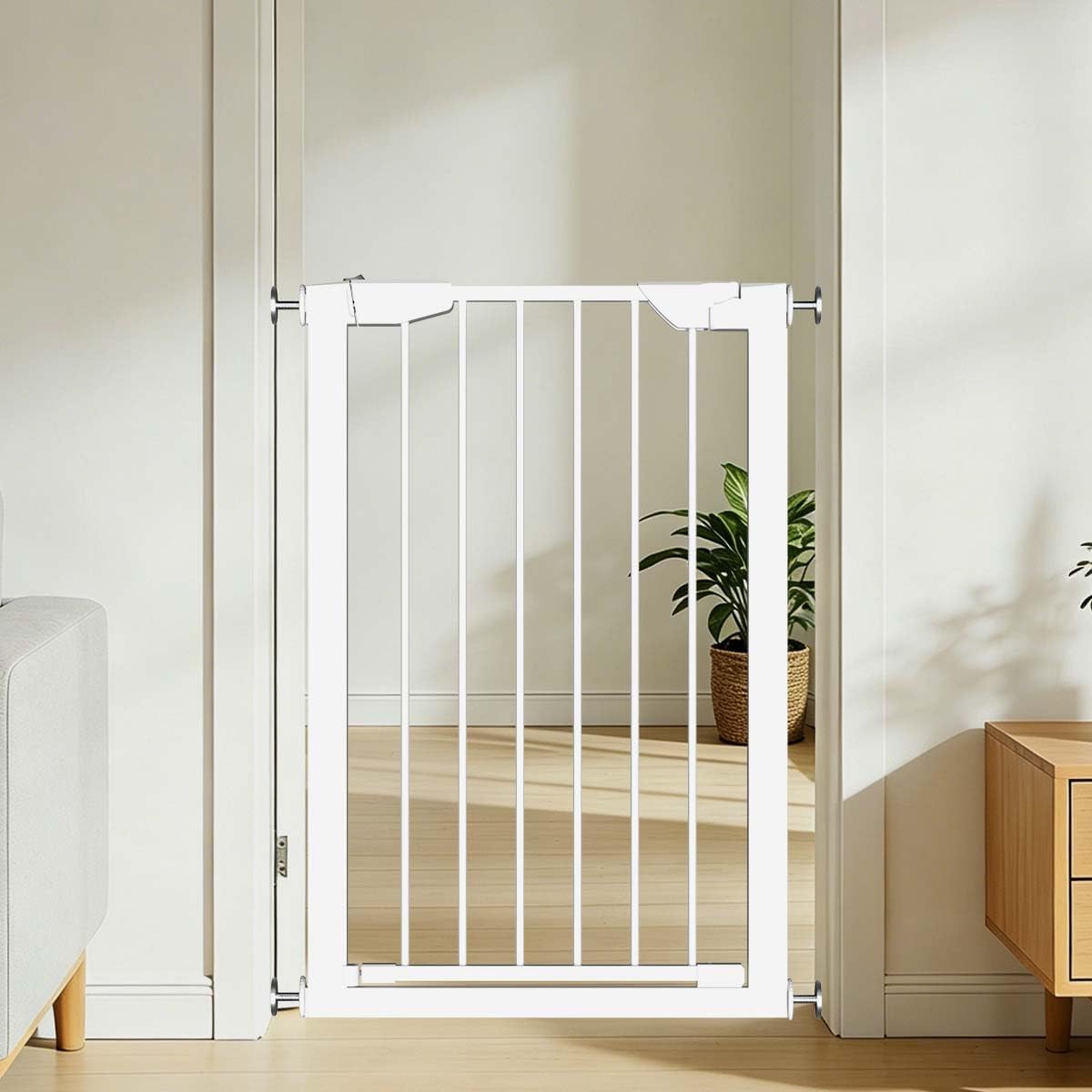 22.8"-25.5" Narrow Baby Gate for Doorways, Pressure Mounted Auto-Close Pet Gate for Small Walk Thru and Hallway, Tension Safety Child Gate No Drill, No Extensions, Black