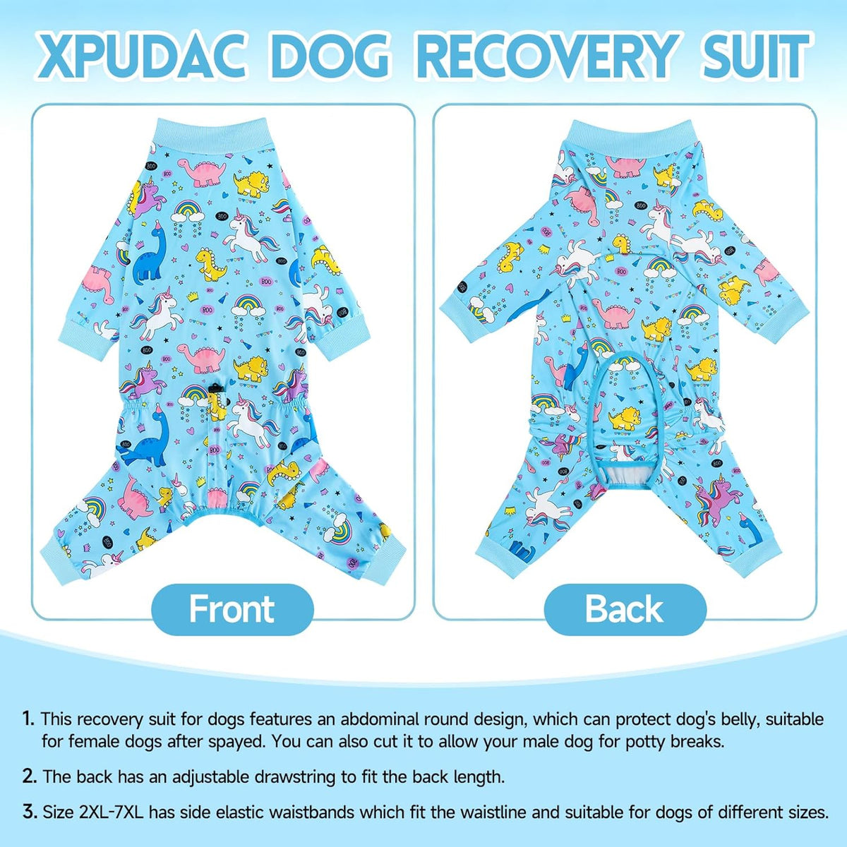 2 Pack Dog Surgery Recovery Suit, Dog Onesie for Surgery Male Female with Adjustable Drawstring, Long Sleeve Surgical Pet Cone Alternatives for Prevent Licking Wounds Anti Shedding, 4XL