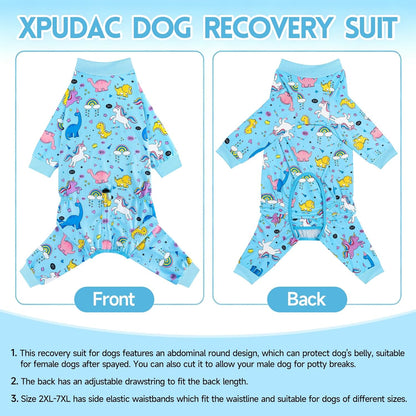 2 Pack Dog Surgery Recovery Suit, Dog Onesie for Surgery Male Female with Adjustable Drawstring, Long Sleeve Surgical Pet Cone Alternatives for Prevent Licking Wounds Anti Shedding, 4XL