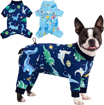 2 Pack Dog Surgery Recovery Suit, Dog Onesie for Surgery Male Female with Adjustable Drawstring, Long Sleeve Surgical Pet Cone Alternatives for Prevent Licking Wounds Anti Shedding, 4XL