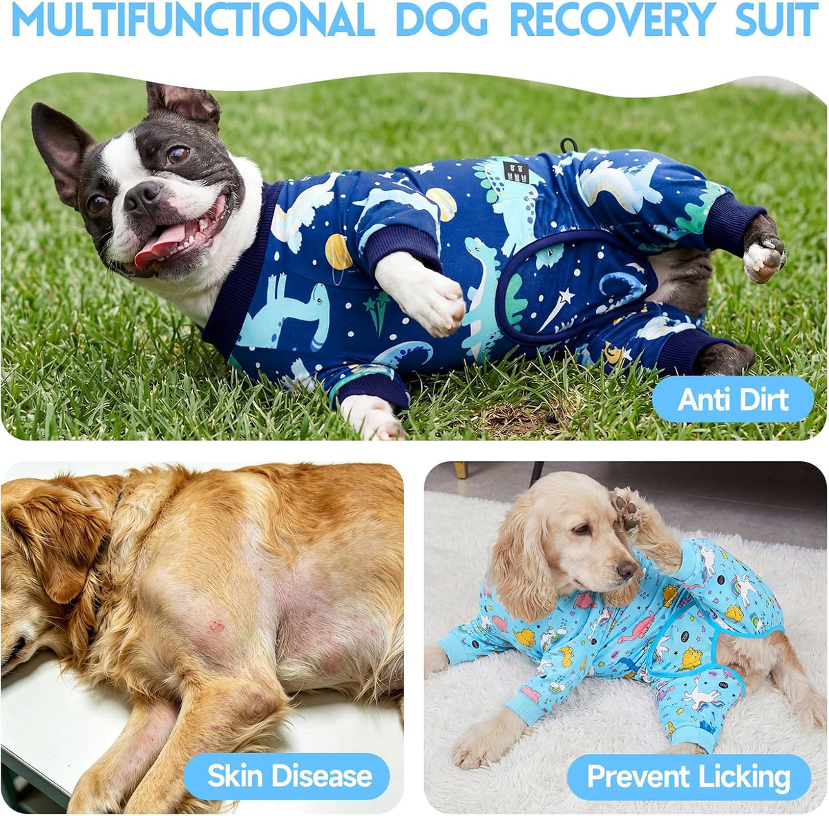 2 Pack Dog Surgery Recovery Suit, Dog Onesie for Surgery Male Female with Adjustable Drawstring, Long Sleeve Surgical Pet Cone Alternatives for Prevent Licking Wounds Anti Shedding, 4XL