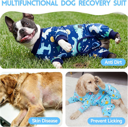 2 Pack Dog Surgery Recovery Suit, Dog Onesie for Surgery Male Female with Adjustable Drawstring, Long Sleeve Surgical Pet Cone Alternatives for Prevent Licking Wounds Anti Shedding, 4XL