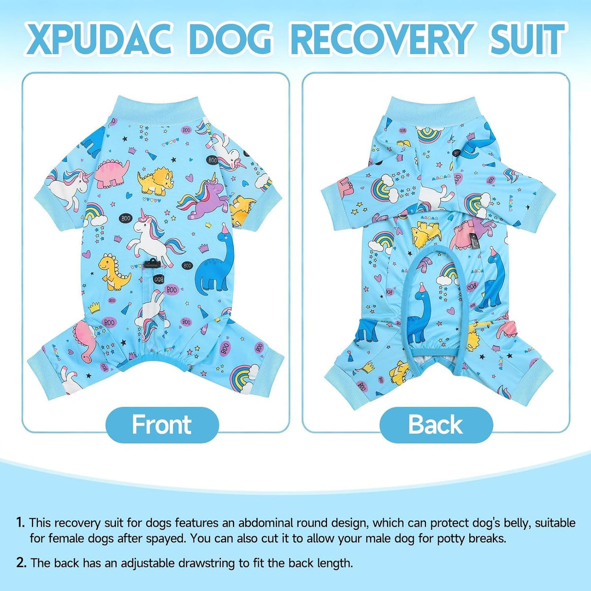 2 Pack Dog Surgery Recovery Suit, Dog Onesie for Surgery Male Female with Adjustable Drawstring, Long Sleeve Surgical Pet Cone Alternatives for Prevent Licking Wounds Anti Shedding, 4XL