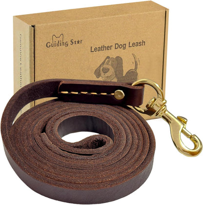 Leather Dog Leash 6ft, Dog Leashes for Large Dogs Heavy Duty, Soft Handmade Leather Training Leash for Large & Medium Dogs (6ftx3/4inch, Brown)