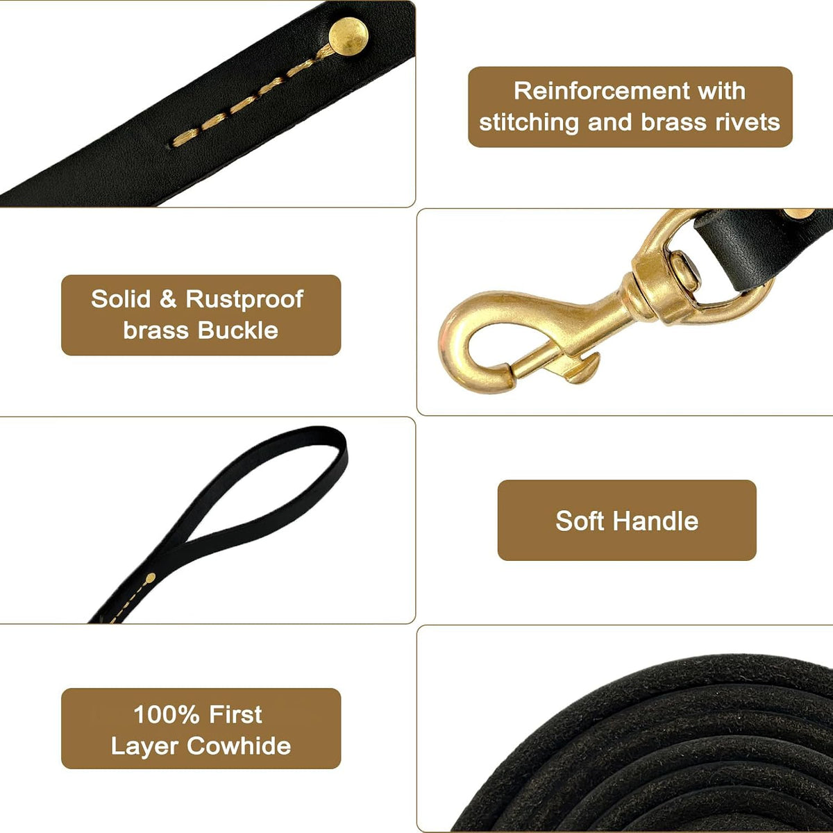 Leather Dog Leash 6ft, Dog Leashes for Large Dogs Heavy Duty, Soft Handmade Leather Training Leash for Large & Medium Dogs (6ftx3/4inch, Brown)