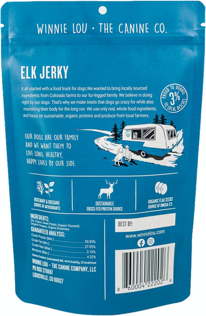 Winnie Lou Elk Jerky Dog Treats – Limited Ingredient, Human Grade, Training Treats for Small, Medium & Large Dogs, USA Made, High Protein, Chews, Hypoallergenic, Sensative Stomach (1 Pack)