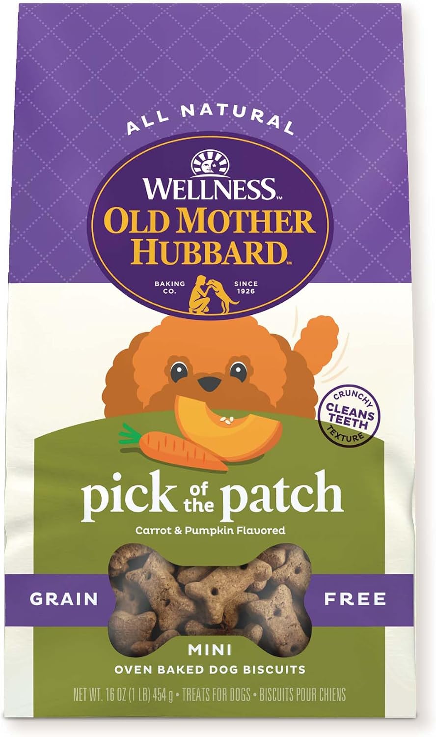 Wellness Old Mother Hubbard Classic Just Vegg'n Dog Biscuits, Natural Training Treats, Sweet Potato, Oats, Apple and Carrot Flavor, Mini Size, 20 oz Bag