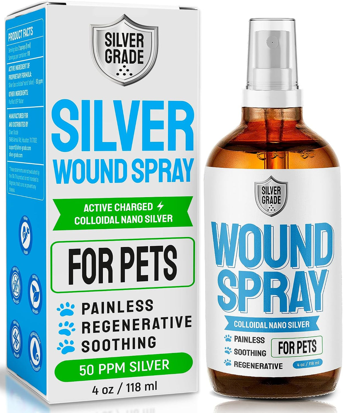 Wound Spray for Pets – Colloidal Silver Wound Care for Dogs & Cats – Helps with Skin Irritation, Hot Spots, Rashes, Scratching, Itch, Bites & Burns – Use a Dog Cone – 4 oz