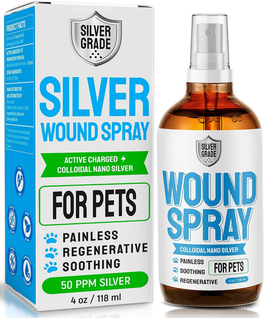 Wound Spray for Pets – Colloidal Silver Wound Care for Dogs & Cats – Helps with Skin Irritation, Hot Spots, Rashes, Scratching, Itch, Bites & Burns – Use a Dog Cone – 4 oz