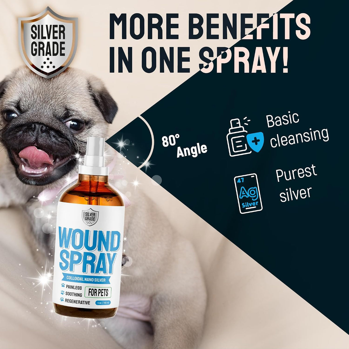 Wound Spray for Pets – Colloidal Silver Wound Care for Dogs & Cats – Helps with Skin Irritation, Hot Spots, Rashes, Scratching, Itch, Bites & Burns – Use a Dog Cone – 4 oz