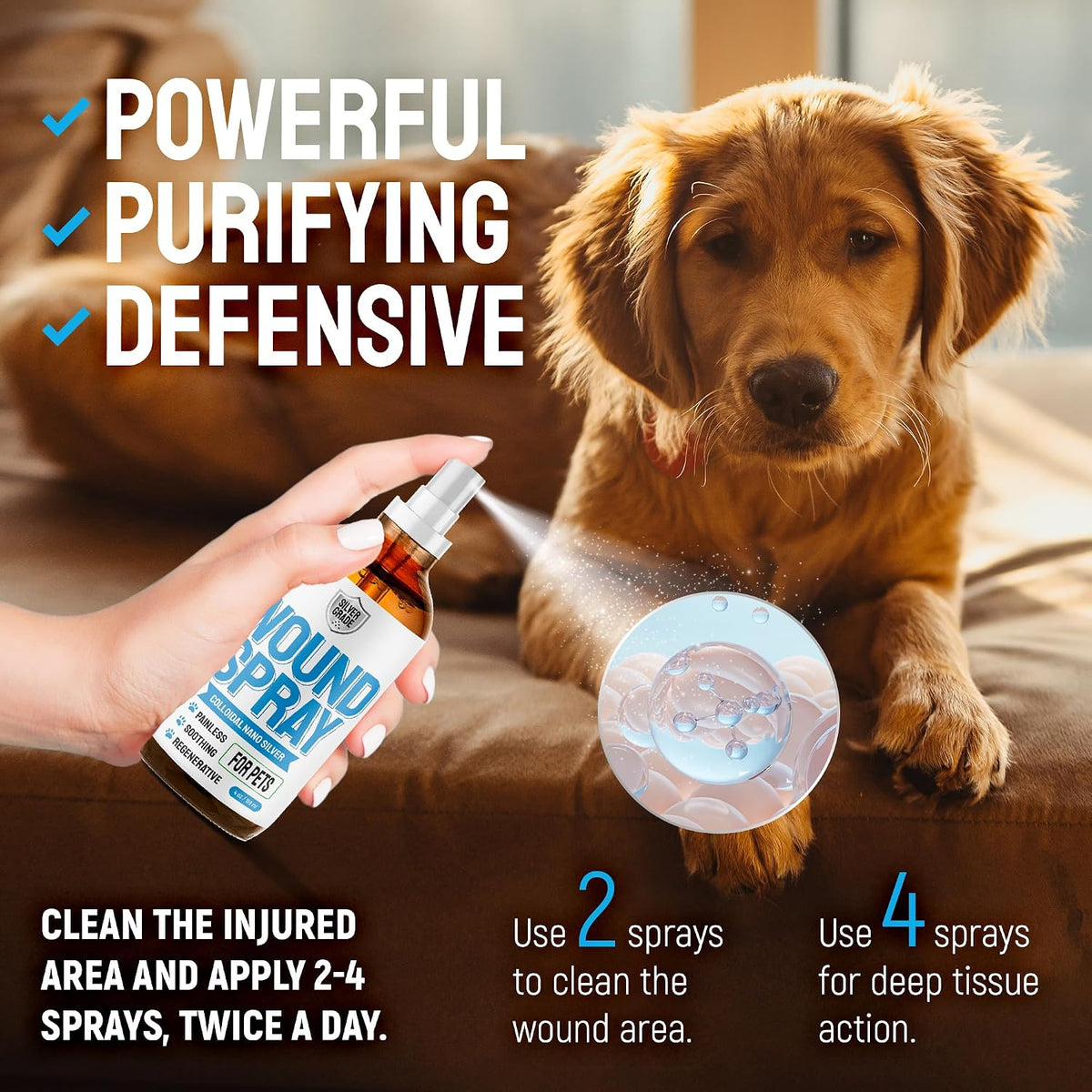 Wound Spray for Pets – Colloidal Silver Wound Care for Dogs & Cats – Helps with Skin Irritation, Hot Spots, Rashes, Scratching, Itch, Bites & Burns – Use a Dog Cone – 4 oz