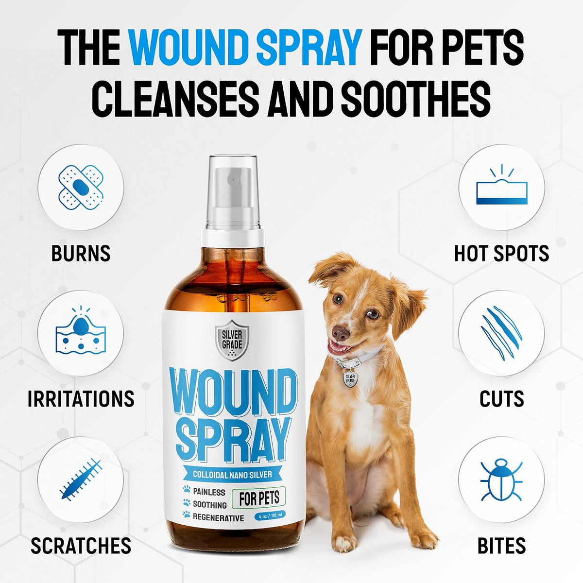 Wound Spray for Pets – Colloidal Silver Wound Care for Dogs & Cats – Helps with Skin Irritation, Hot Spots, Rashes, Scratching, Itch, Bites & Burns – Use a Dog Cone – 4 oz