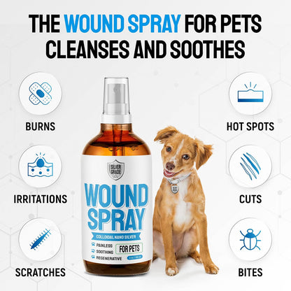 Wound Spray for Pets – Colloidal Silver Wound Care for Dogs & Cats – Helps with Skin Irritation, Hot Spots, Rashes, Scratching, Itch, Bites & Burns – Use a Dog Cone – 4 oz