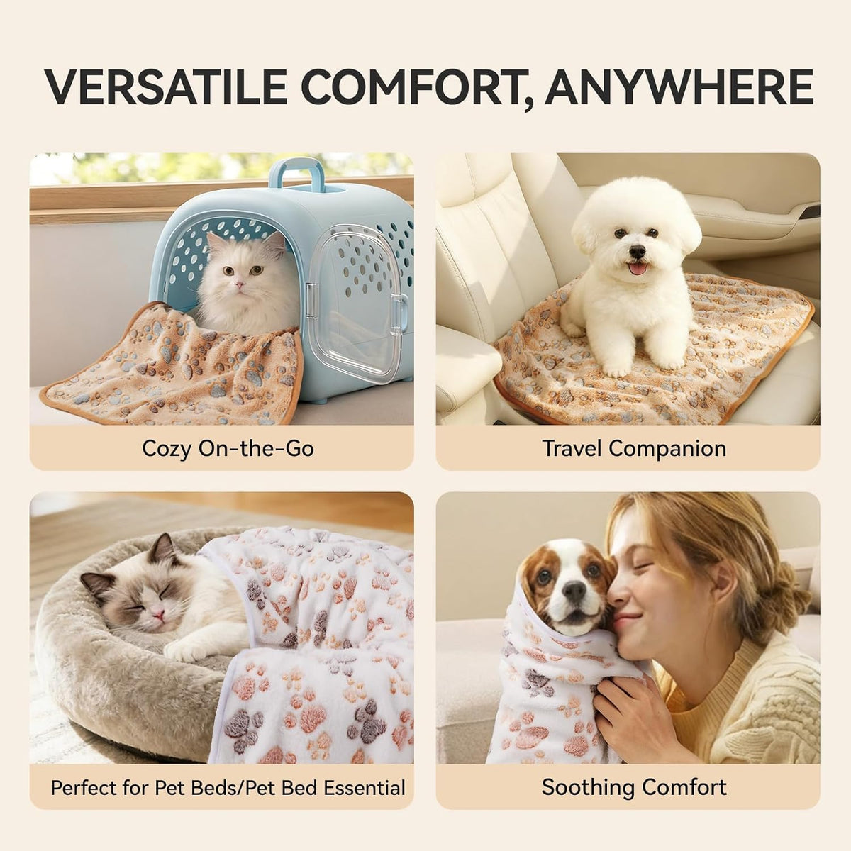 Dog Blankets 3-Pack, Super Soft Fluffy Fleece Pet Throw Warm