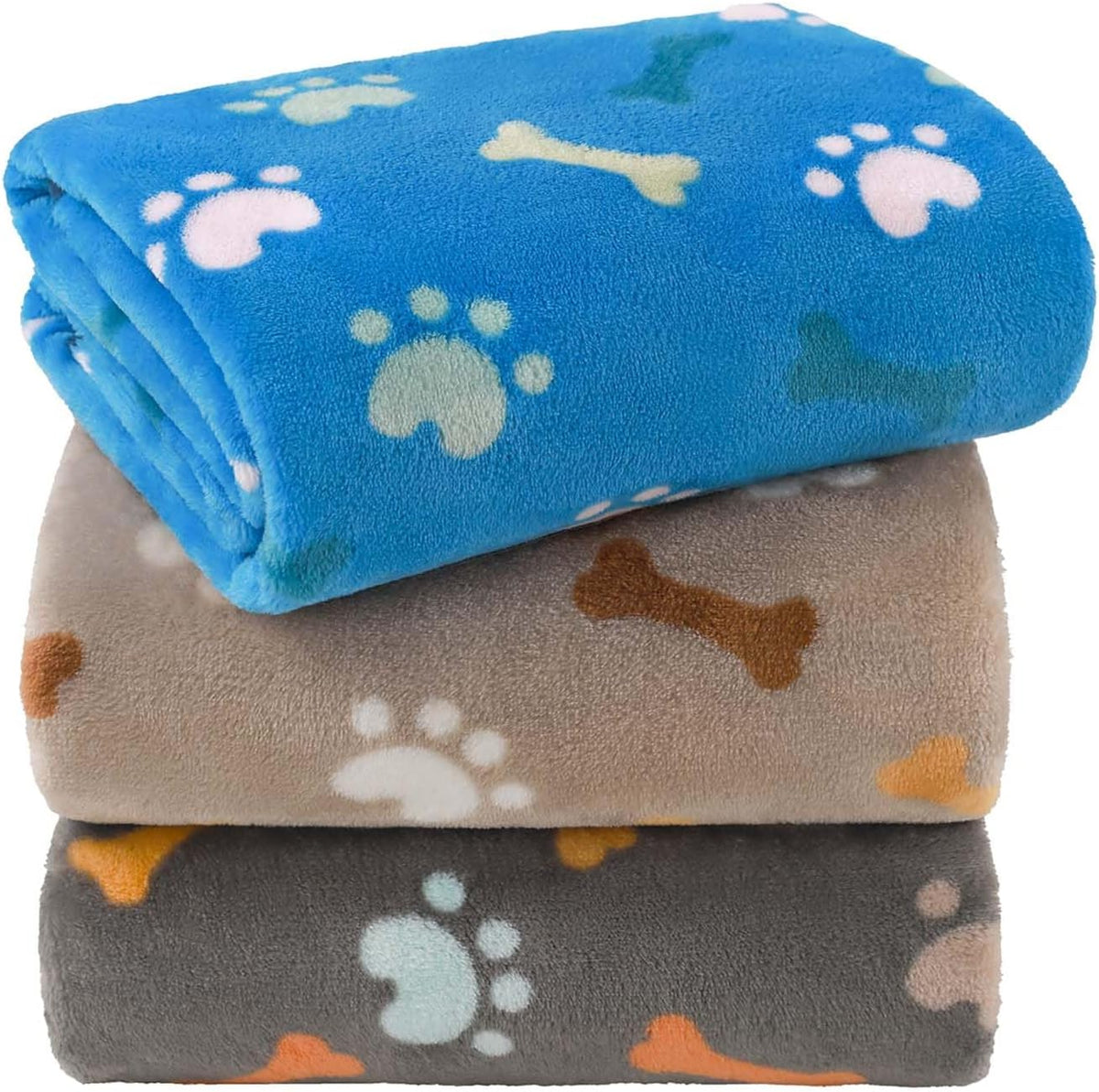 Dog Blankets 3-Pack, Super Soft Fluffy Fleece Pet Throw Warm