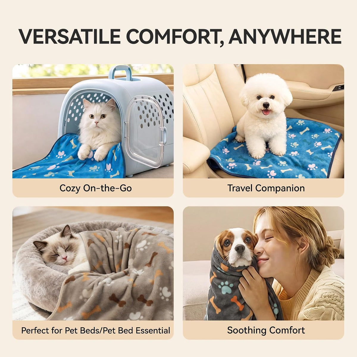 Dog Blankets 3-Pack, Super Soft Fluffy Fleece Pet Throw Warm