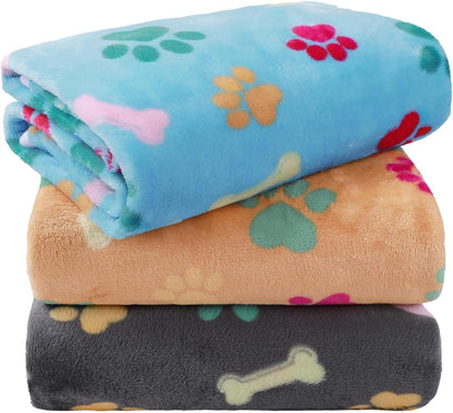 Dog Blankets 3-Pack, Super Soft Fluffy Fleece Pet Throw Warm
