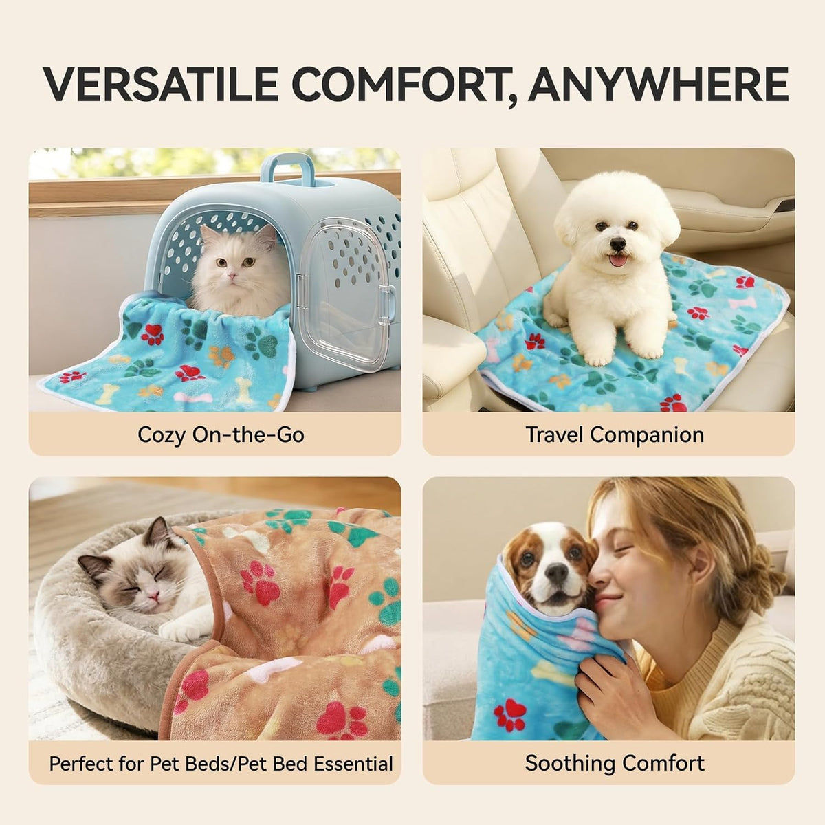 Dog Blankets 3-Pack, Super Soft Fluffy Fleece Pet Throw Warm