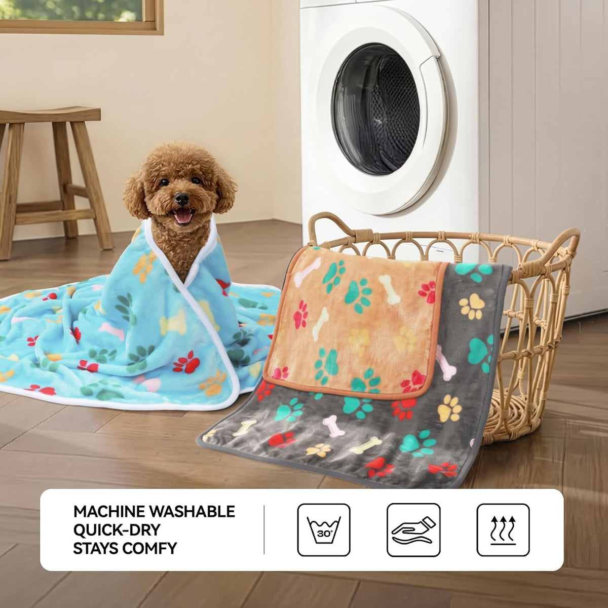 Dog Blankets 3-Pack, Super Soft Fluffy Fleece Pet Throw Warm