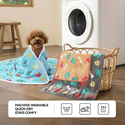 Dog Blankets 3-Pack, Super Soft Fluffy Fleece Pet Throw Warm