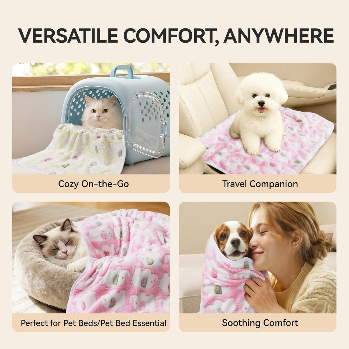 Dog Blankets 3-Pack, Super Soft Fluffy Fleece Pet Throw Warm