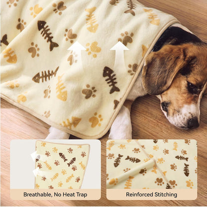 Dog Blankets 3-Pack, Super Soft Fluffy Fleece Pet Throw Warm