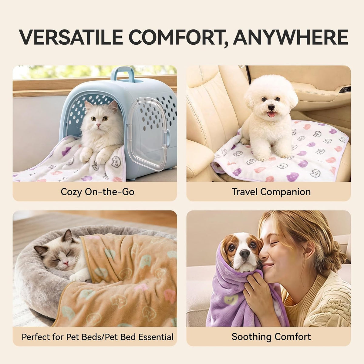 Dog Blankets 3-Pack, Super Soft Fluffy Fleece Pet Throw Warm