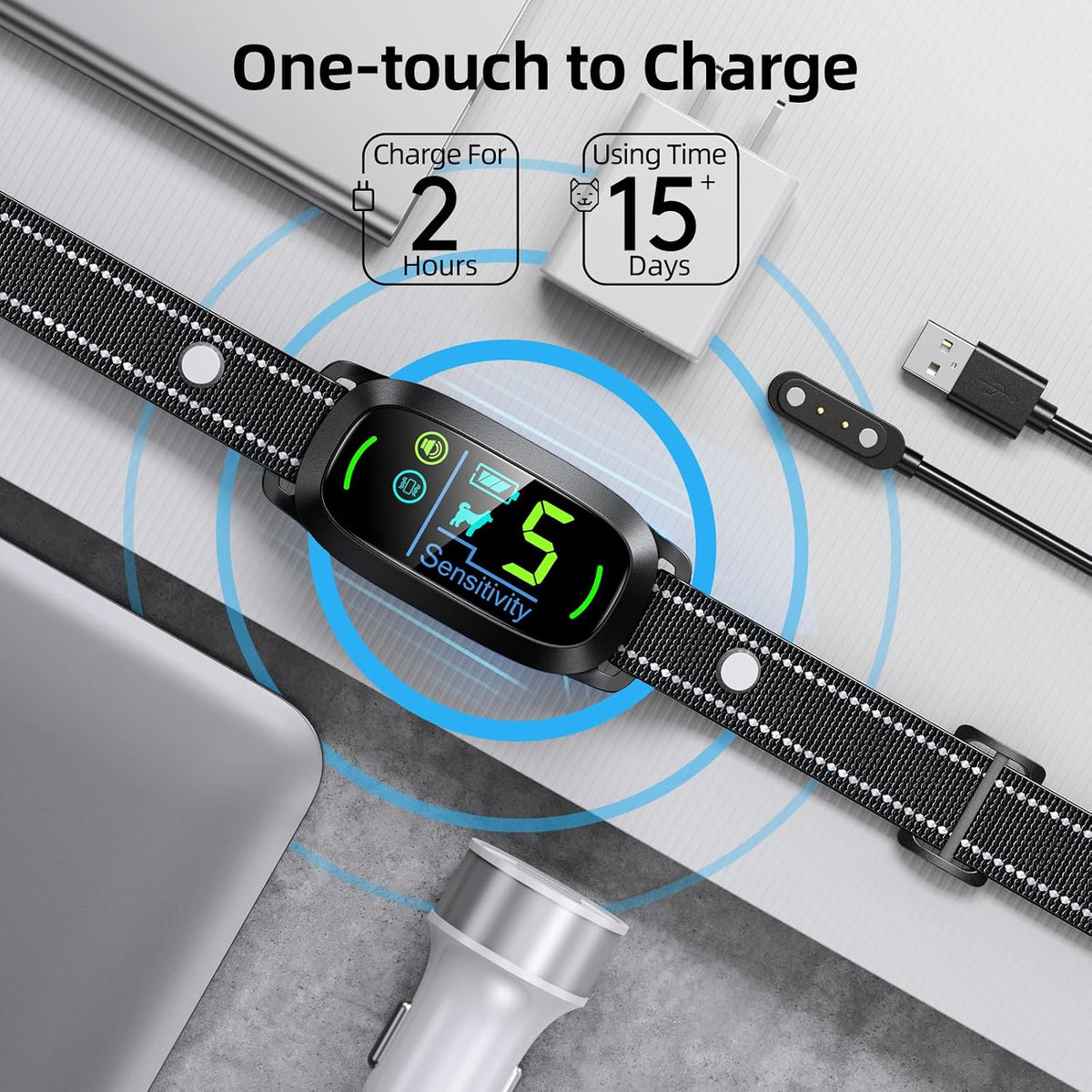 Dog Bark Collar, Rechargeable Smart Collar, Anti Barking Training Collar with 5 Adjustable Sensitivity Beep Vibration, Bark Collar for Large Medium Small Dogs (Black)