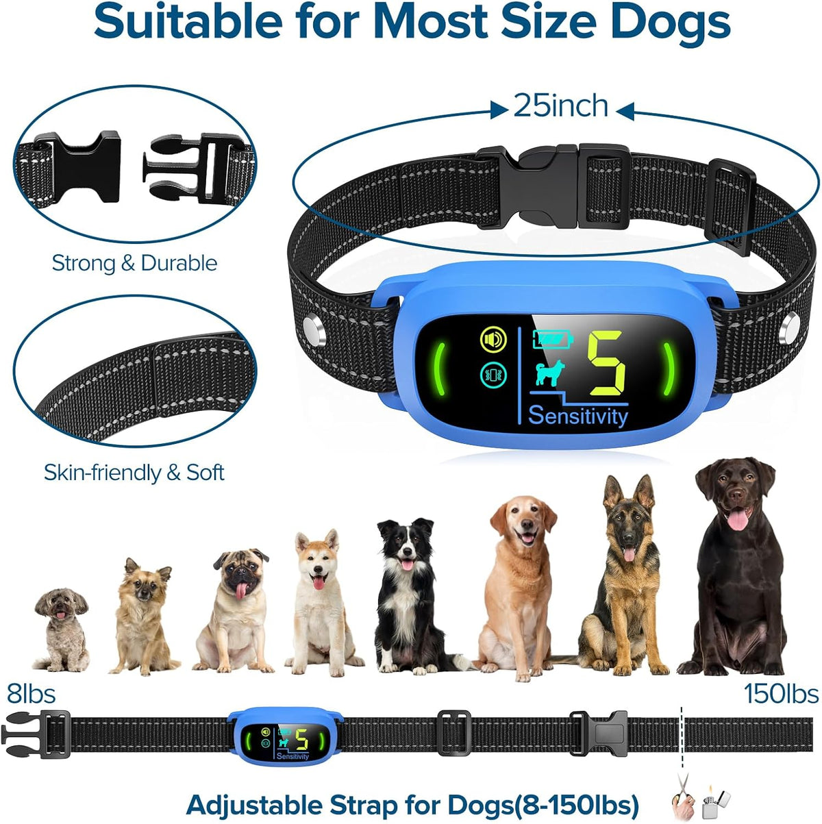 Dog Bark Collar, Rechargeable Smart Collar, Anti Barking Training Collar with 5 Adjustable Sensitivity Beep Vibration, Bark Collar for Large Medium Small Dogs (Black)