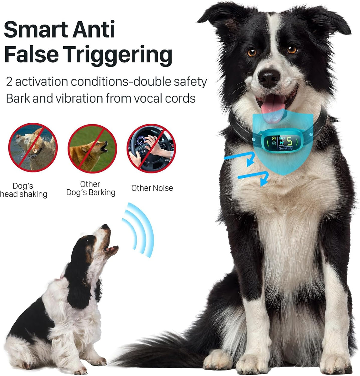Dog Bark Collar, Rechargeable Smart Collar, Anti Barking Training Collar with 5 Adjustable Sensitivity Beep Vibration, Bark Collar for Large Medium Small Dogs (Black)