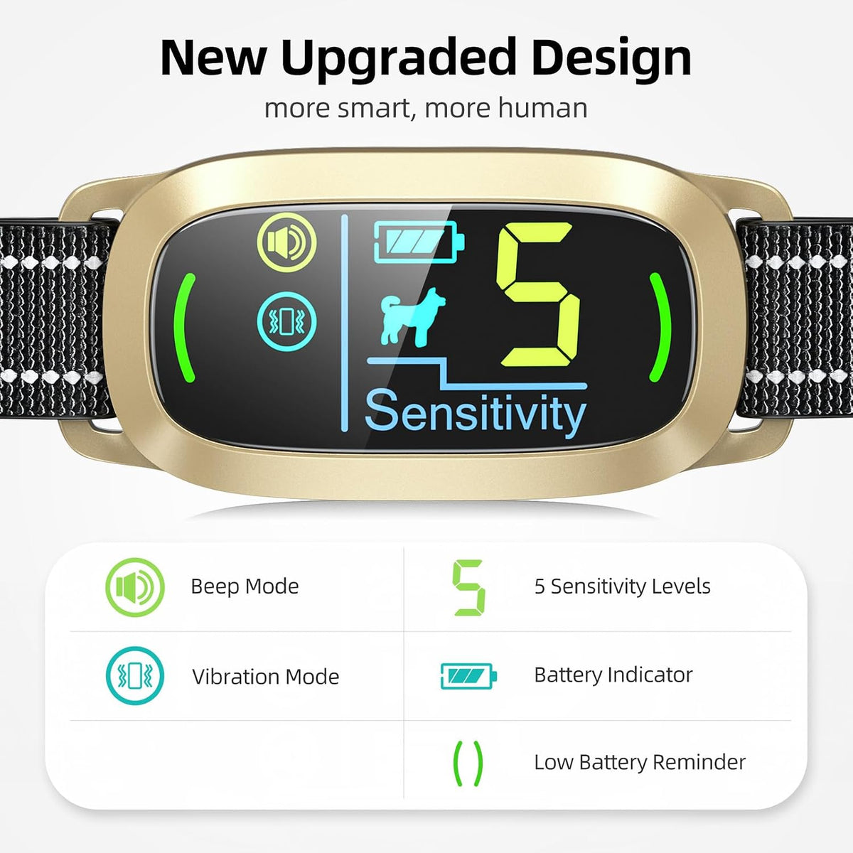Dog Bark Collar, Rechargeable Smart Collar, Anti Barking Training Collar with 5 Adjustable Sensitivity Beep Vibration, Bark Collar for Large Medium Small Dogs (Black)