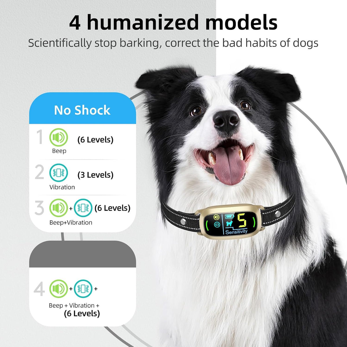 Dog Bark Collar, Rechargeable Smart Collar, Anti Barking Training Collar with 5 Adjustable Sensitivity Beep Vibration, Bark Collar for Large Medium Small Dogs (Black)