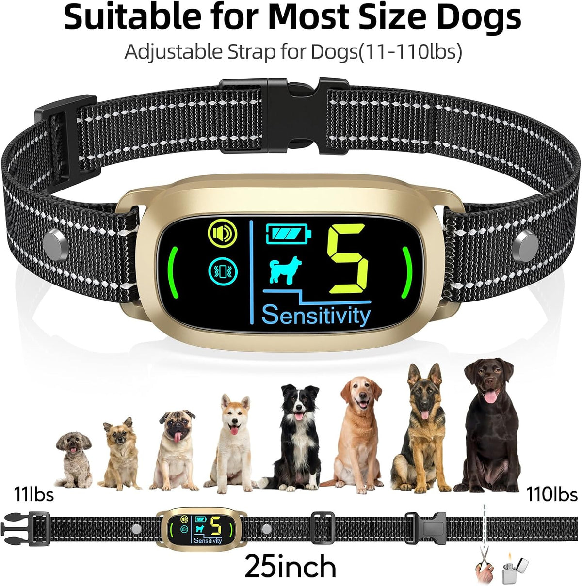 Dog Bark Collar, Rechargeable Smart Collar, Anti Barking Training Collar with 5 Adjustable Sensitivity Beep Vibration, Bark Collar for Large Medium Small Dogs (Black)