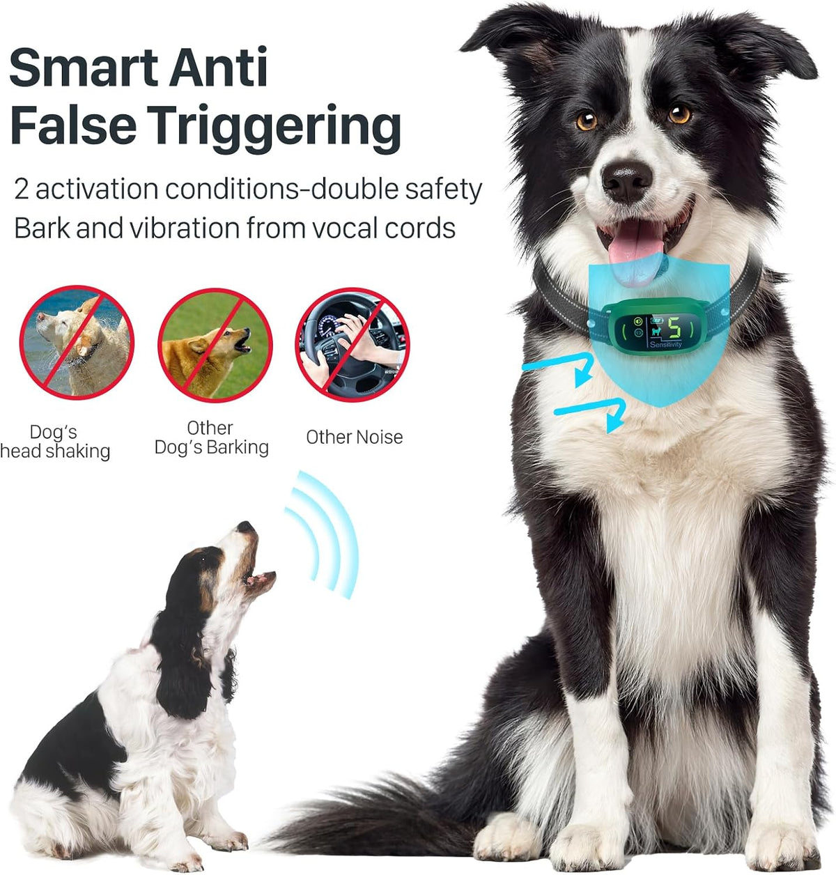 Dog Bark Collar, Rechargeable Smart Collar, Anti Barking Training Collar with 5 Adjustable Sensitivity Beep Vibration, Bark Collar for Large Medium Small Dogs (Black)