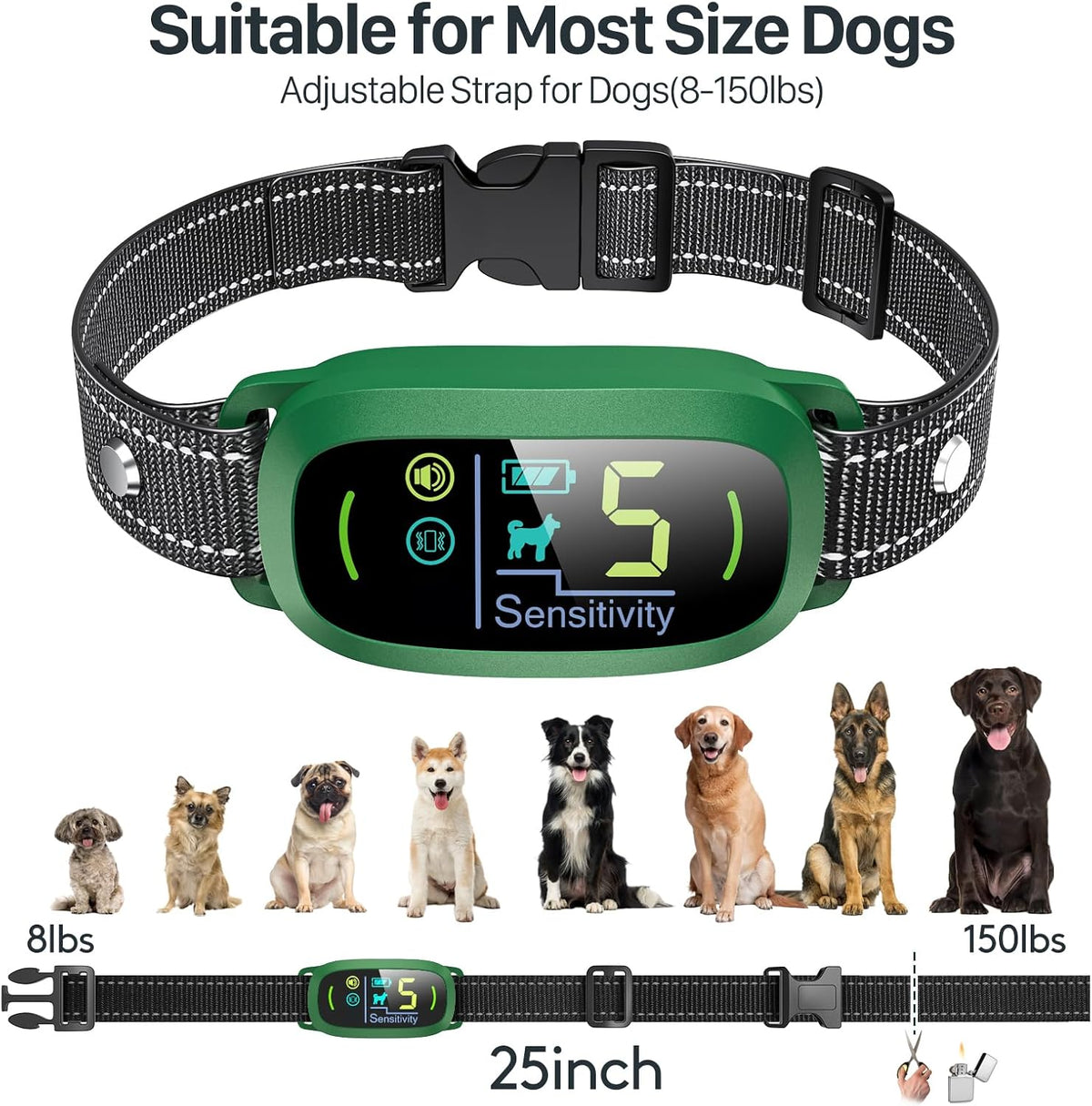 Dog Bark Collar, Rechargeable Smart Collar, Anti Barking Training Collar with 5 Adjustable Sensitivity Beep Vibration, Bark Collar for Large Medium Small Dogs (Black)