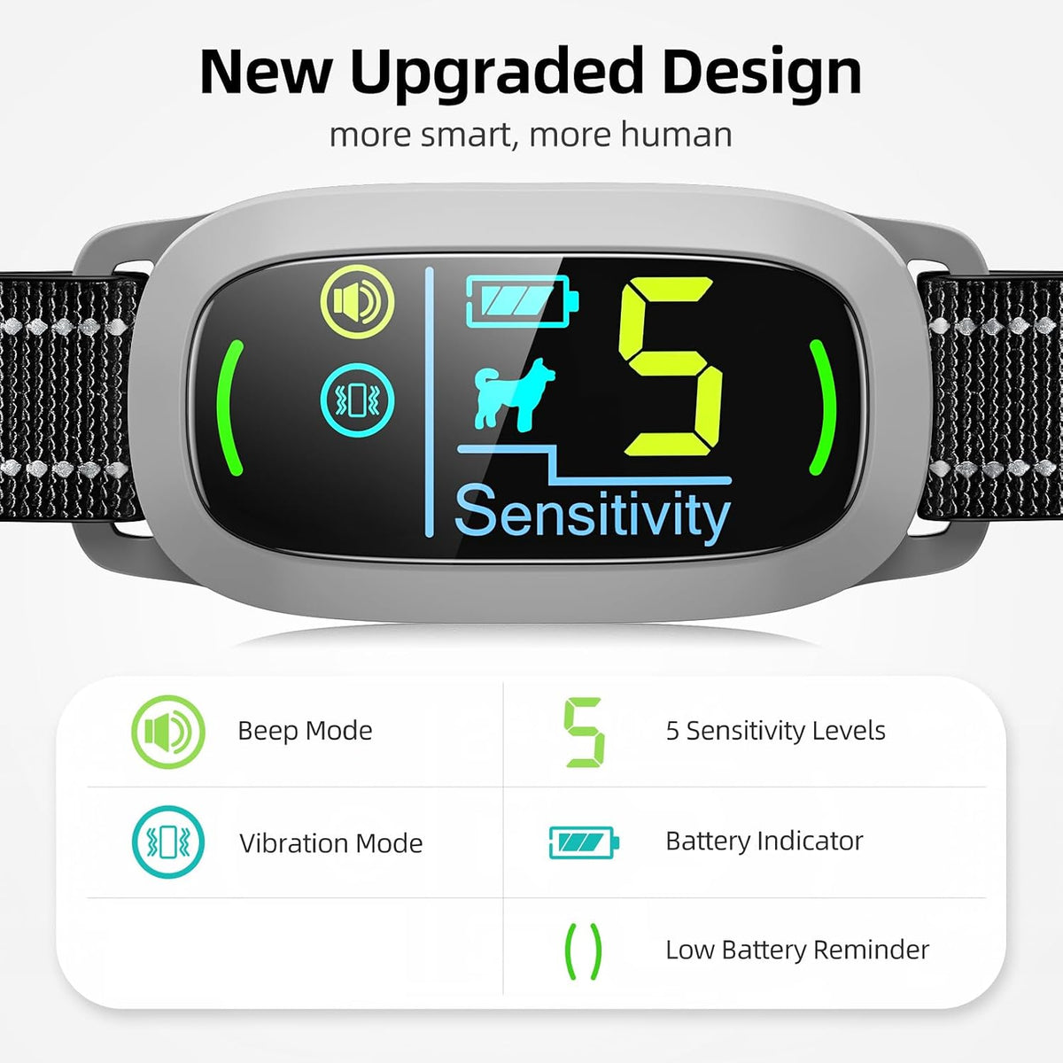 Dog Bark Collar, Rechargeable Smart Collar, Anti Barking Training Collar with 5 Adjustable Sensitivity Beep Vibration, Bark Collar for Large Medium Small Dogs (Black)