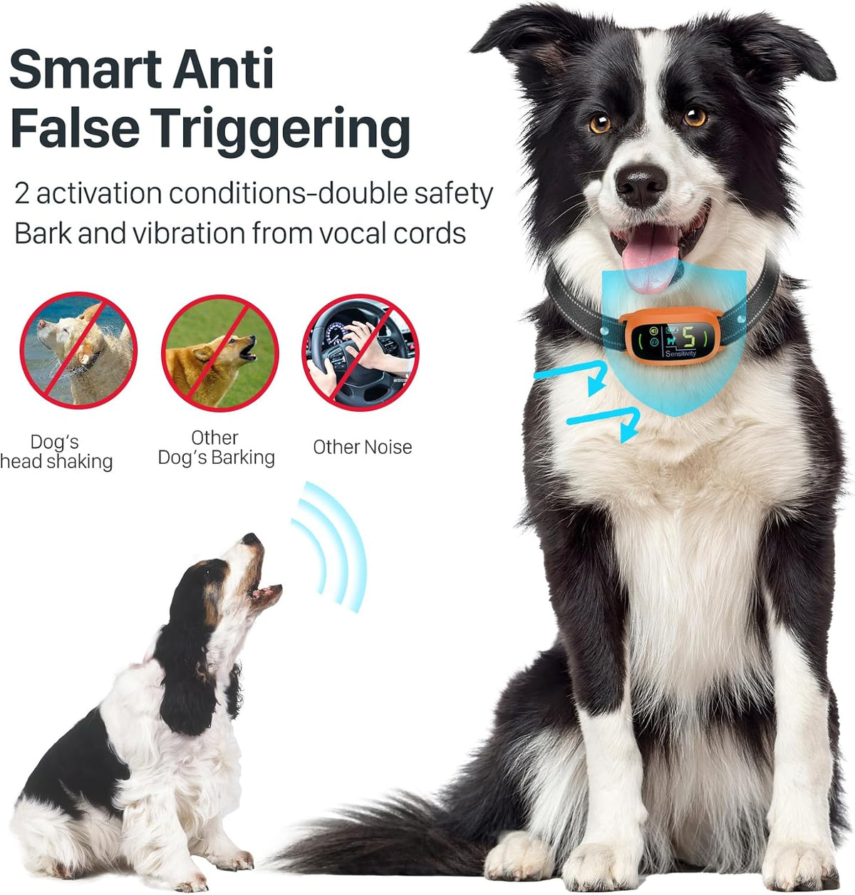 Dog Bark Collar, Rechargeable Smart Collar, Anti Barking Training Collar with 5 Adjustable Sensitivity Beep Vibration, Bark Collar for Large Medium Small Dogs (Black)