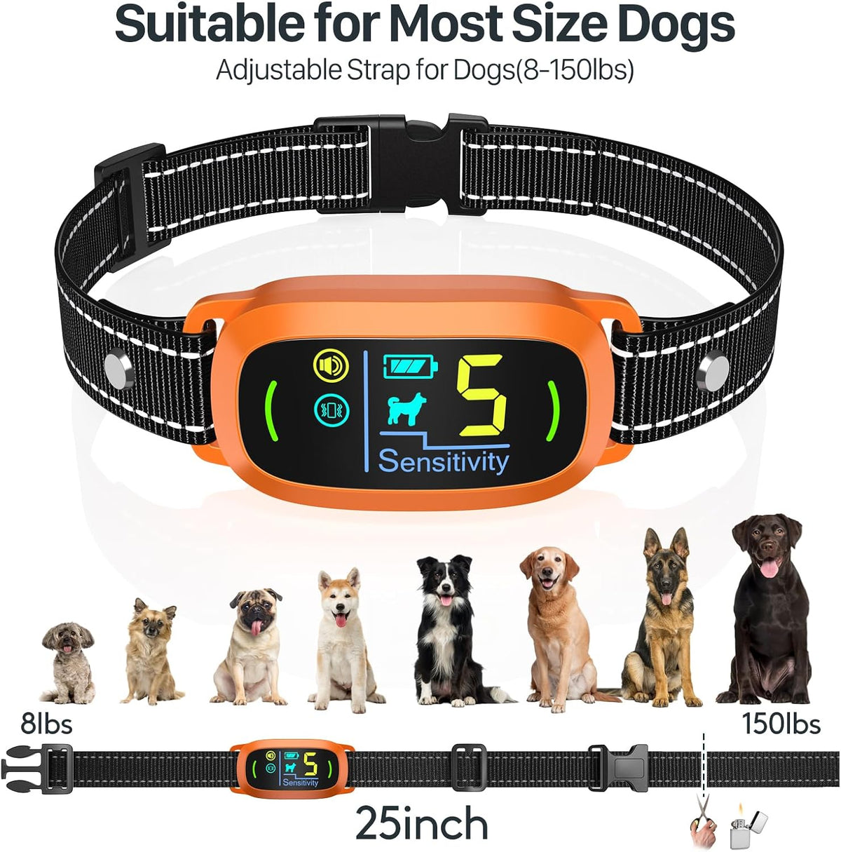 Dog Bark Collar, Rechargeable Smart Collar, Anti Barking Training Collar with 5 Adjustable Sensitivity Beep Vibration, Bark Collar for Large Medium Small Dogs (Black)
