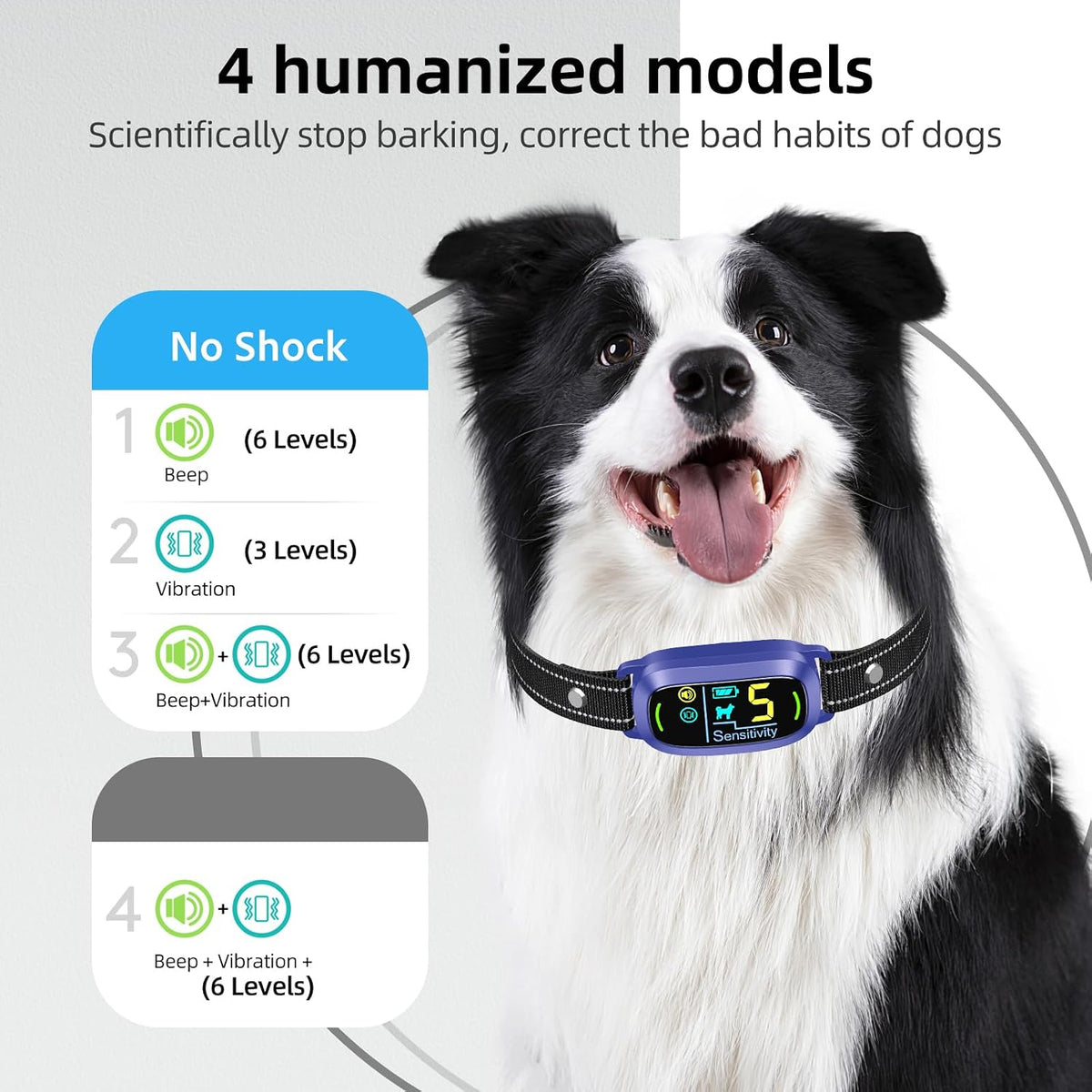 Dog Bark Collar, Rechargeable Smart Collar, Anti Barking Training Collar with 5 Adjustable Sensitivity Beep Vibration, Bark Collar for Large Medium Small Dogs (Black)