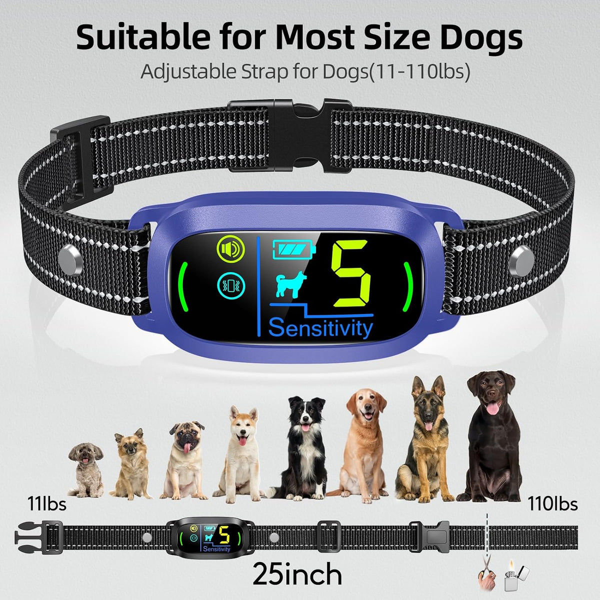 Dog Bark Collar, Rechargeable Smart Collar, Anti Barking Training Collar with 5 Adjustable Sensitivity Beep Vibration, Bark Collar for Large Medium Small Dogs (Black)