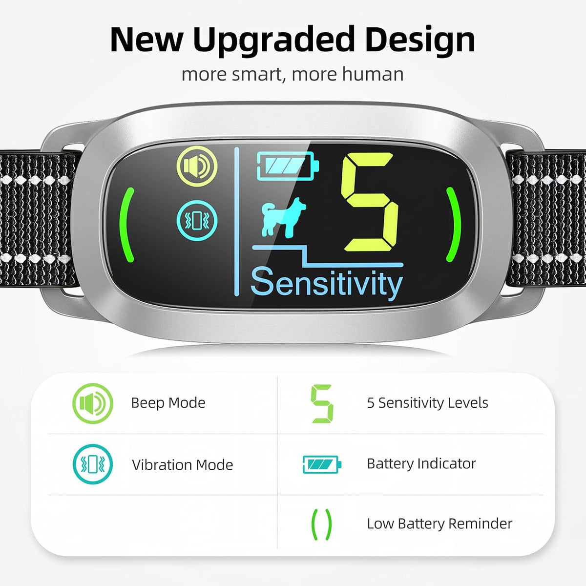 Dog Bark Collar, Rechargeable Smart Collar, Anti Barking Training Collar with 5 Adjustable Sensitivity Beep Vibration, Bark Collar for Large Medium Small Dogs (Black)